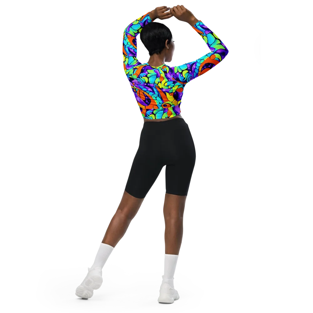 Vivid Collision on Long Sleeve Crop Top — Back