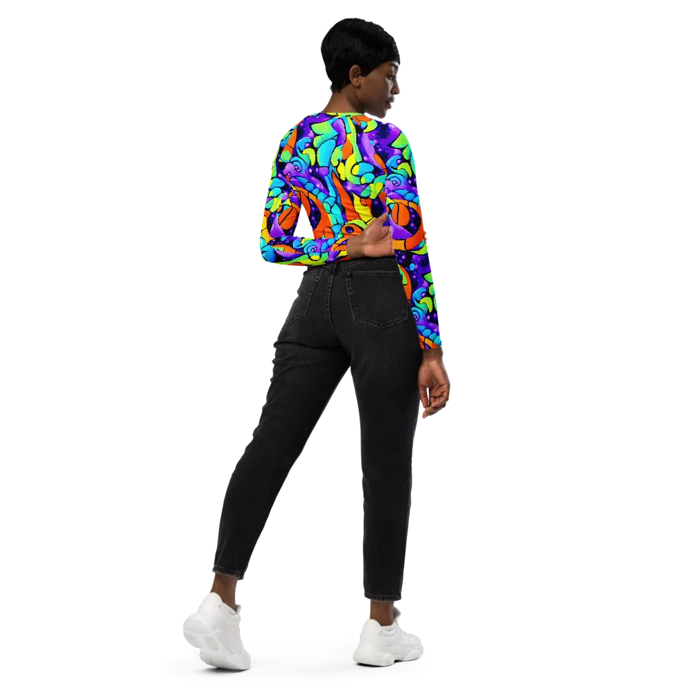 Vivid Collision on Long Sleeve Crop Top — Right Back