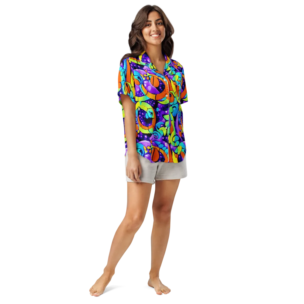 Vivid Collision on Women's Short Sleeve Pajama Top — Front