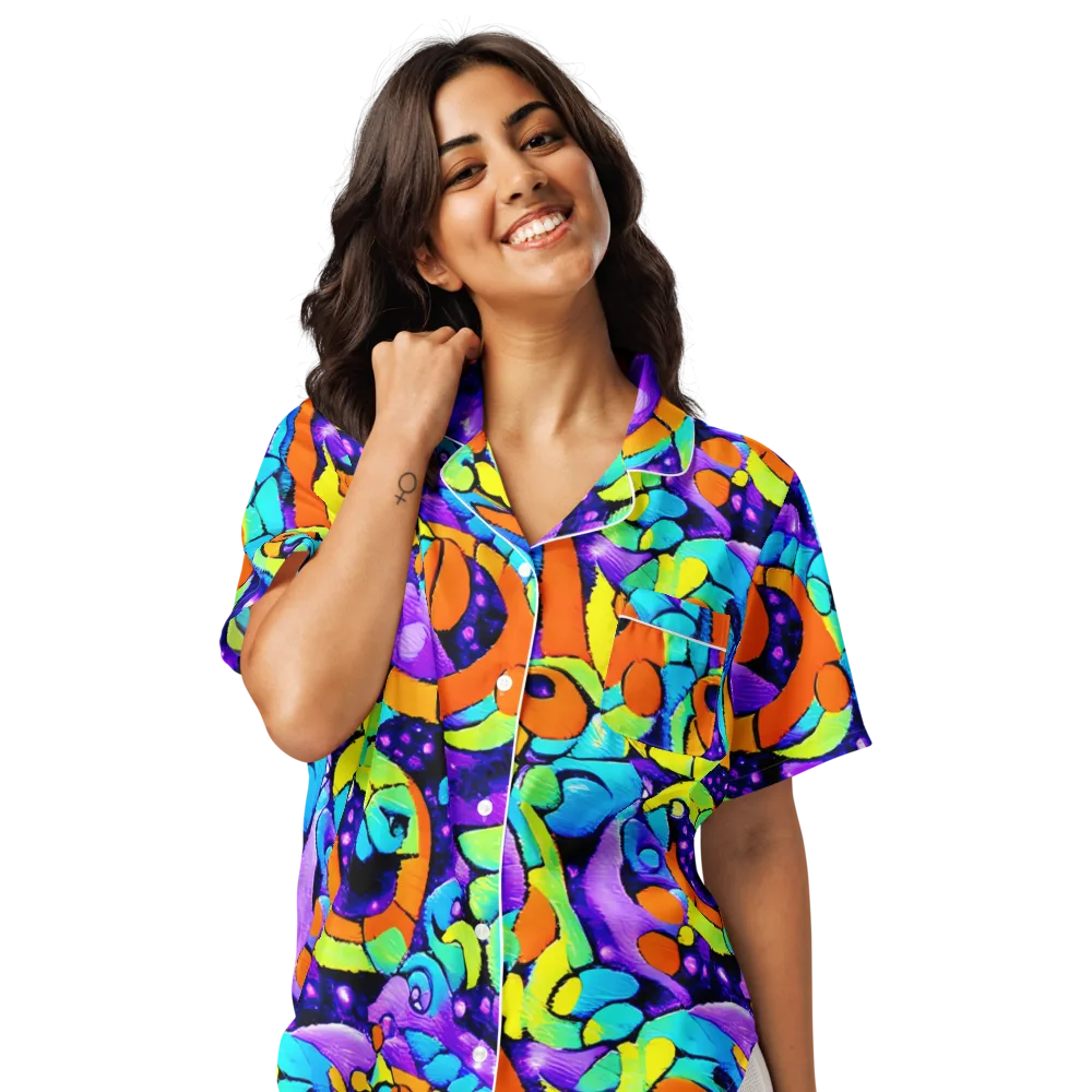 Vivid Collision on Women's Short Sleeve Pajama Top — Front