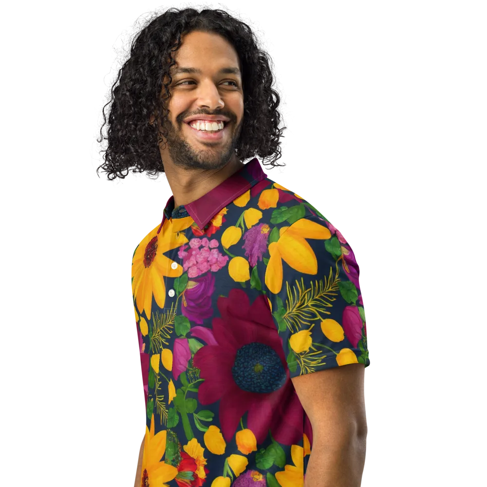 Solar Bouquet on Men's Slim Fit Polo Shirt — Left Front