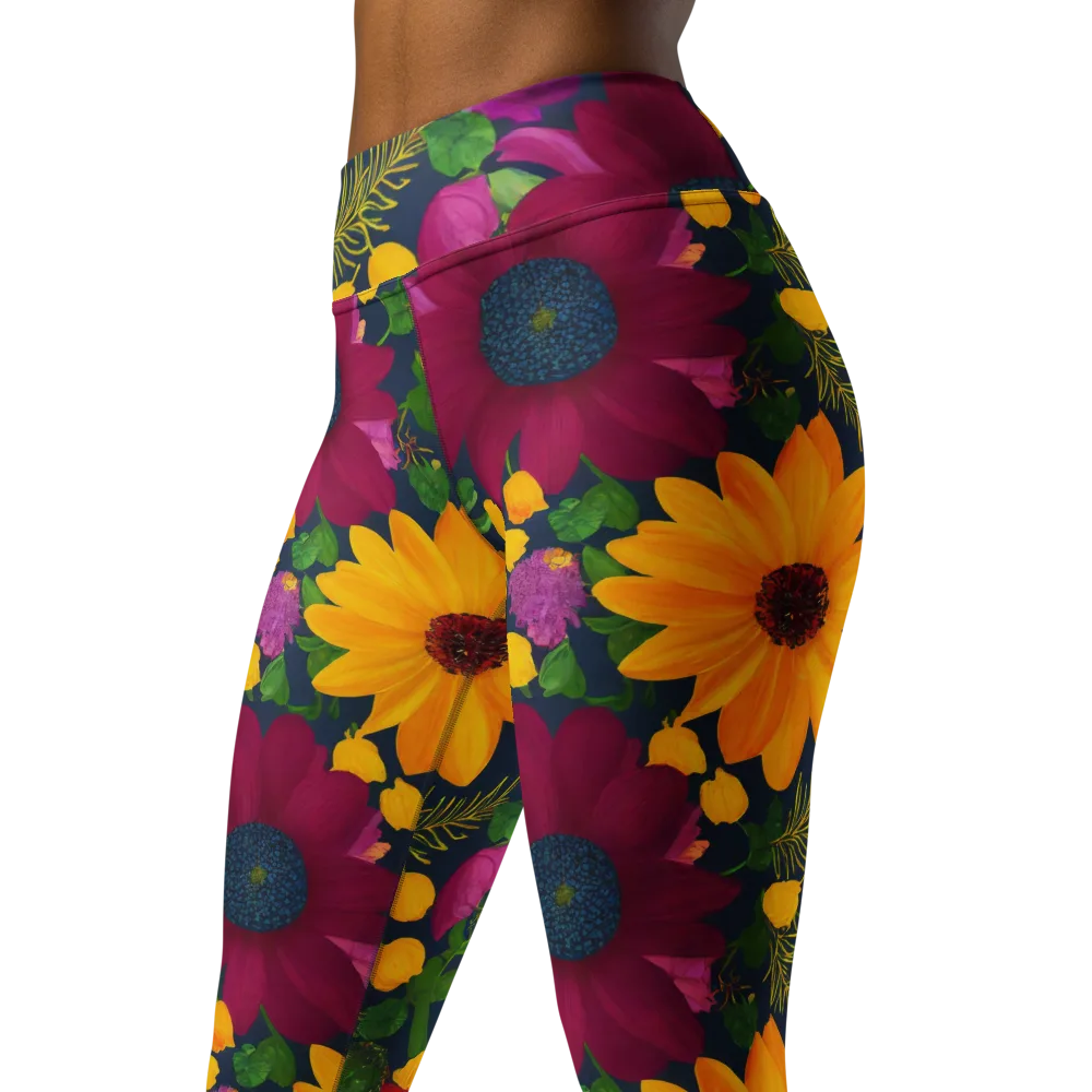 Solar Bouquet on Yoga Leggings — Left Front