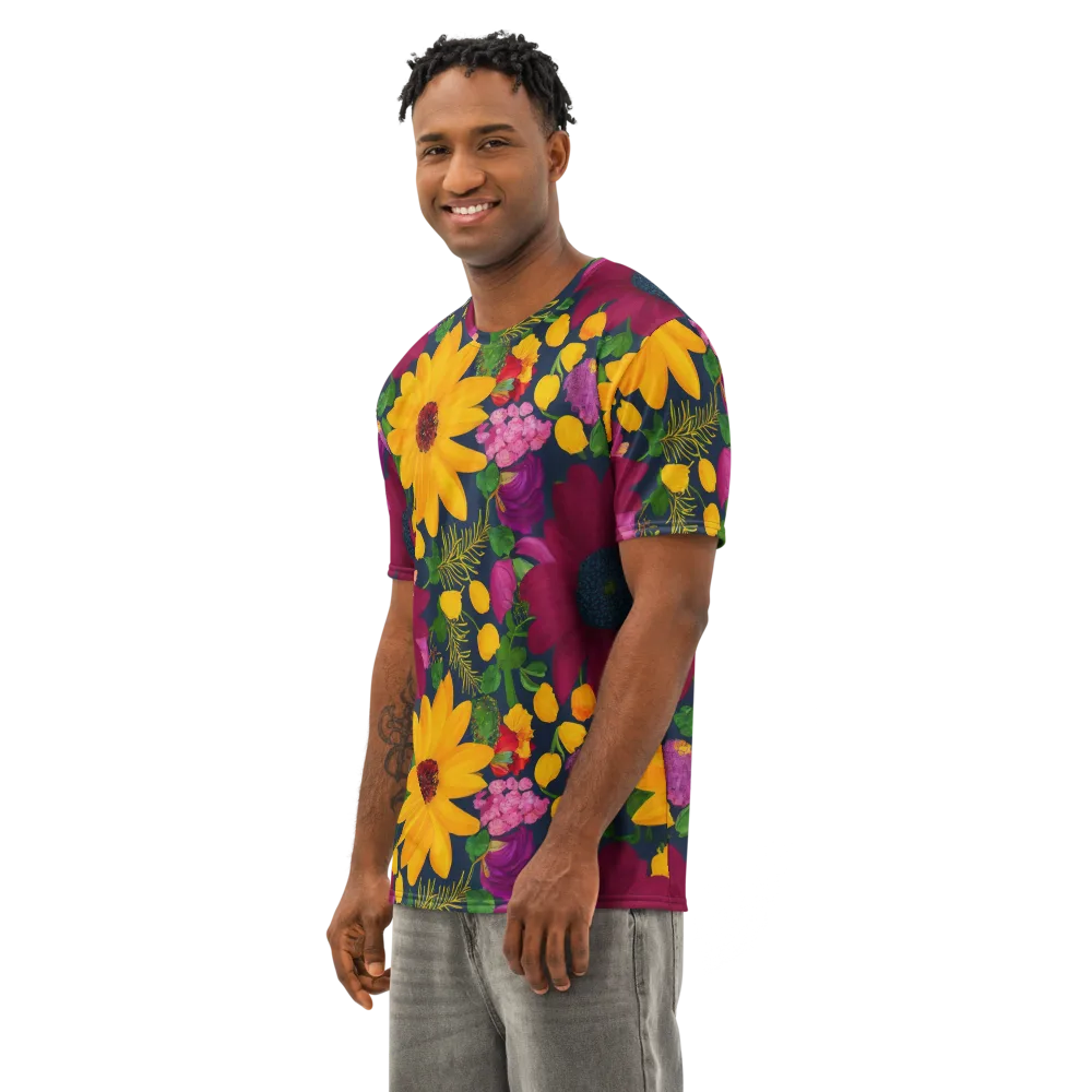 Solar Bouquet on Men's Cotton Crew Neck T-Shirt — Left Front