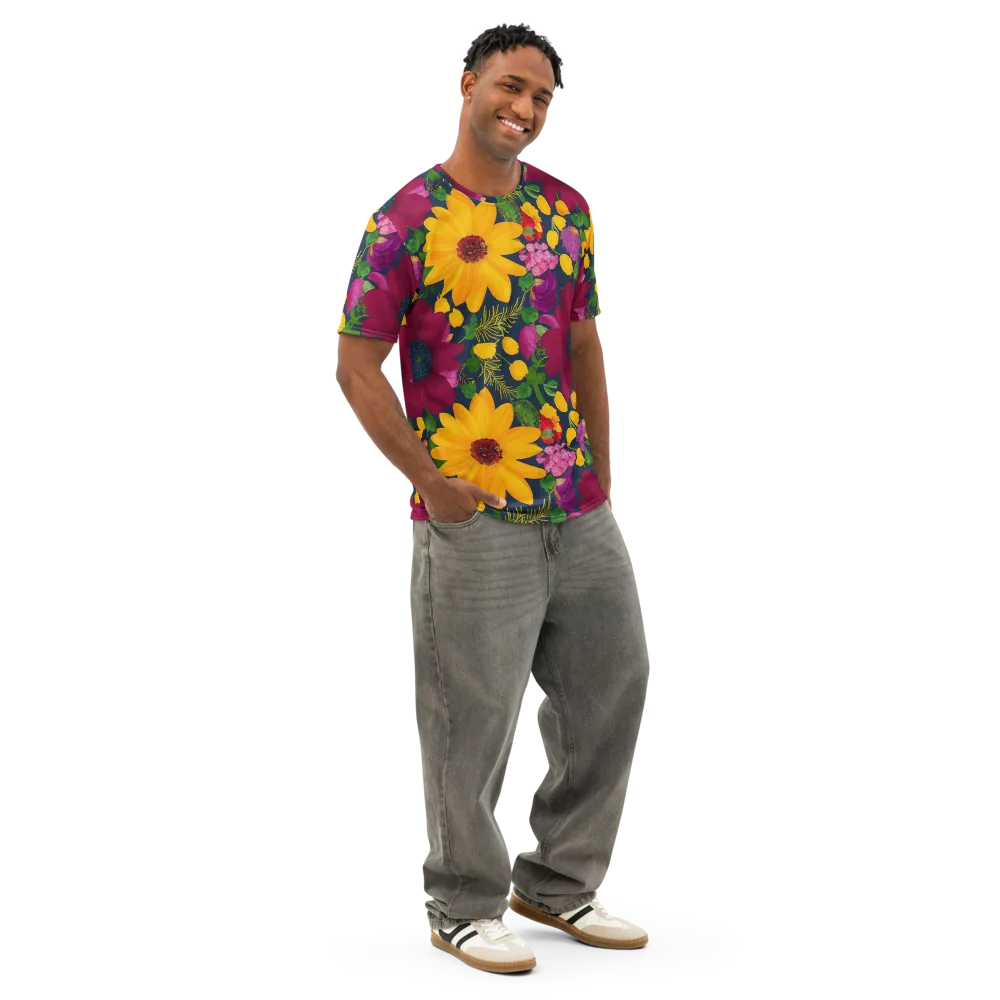 Solar Bouquet on Men's Cotton Crew Neck T-Shirt — Right Front