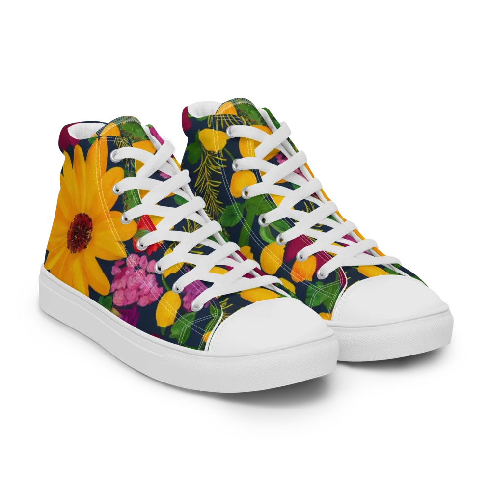 Solar Bouquet on Men's High Top Canvas Shoes — Right Front