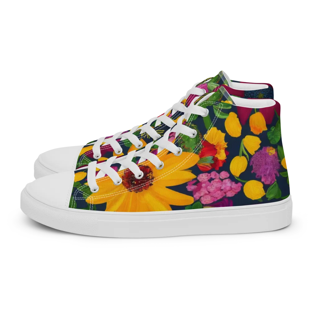 Solar Bouquet on Men's High Top Canvas Shoes — Left