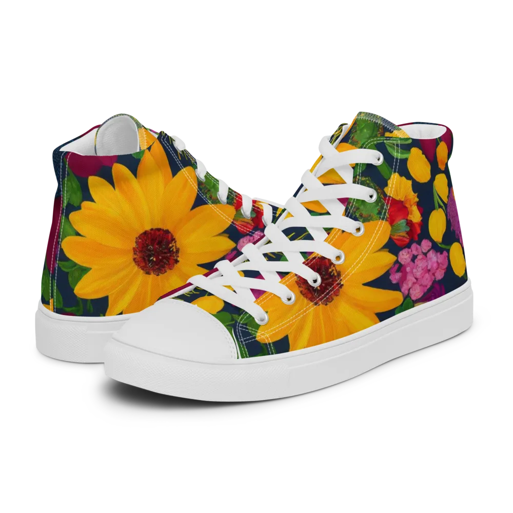 Solar Bouquet on Men's High Top Canvas Shoes — Left