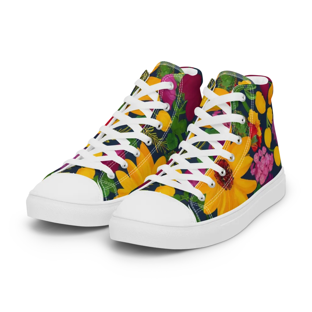 Solar Bouquet on Women's High Top Canvas Shoes — Left Front