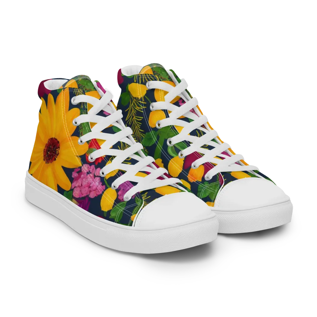 Solar Bouquet on Women's High Top Canvas Shoes — Right Front