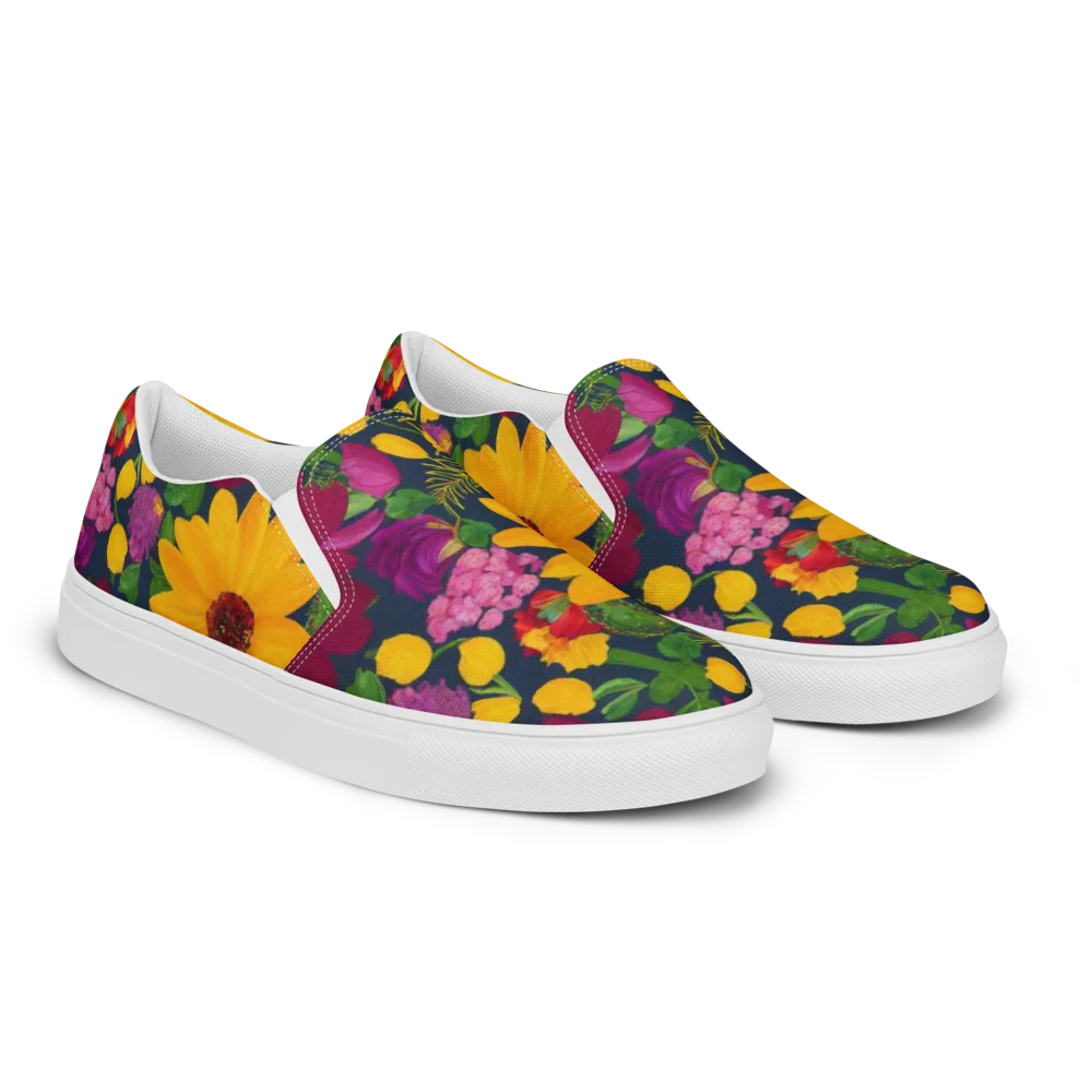 Solar Bouquet on Men's Slip-On Canvas Shoes — Right Front