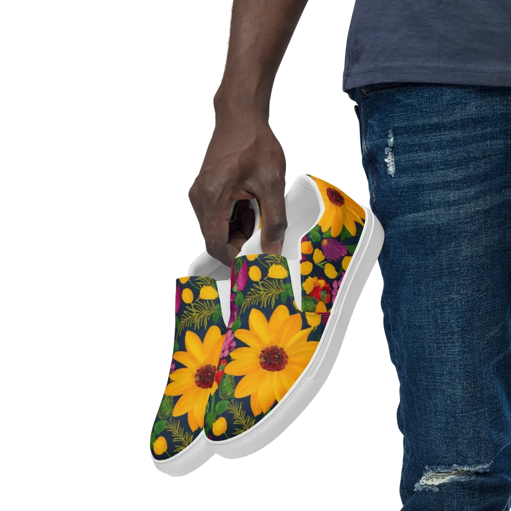 Solar Bouquet on Men's Slip-On Canvas Shoes — Left Front