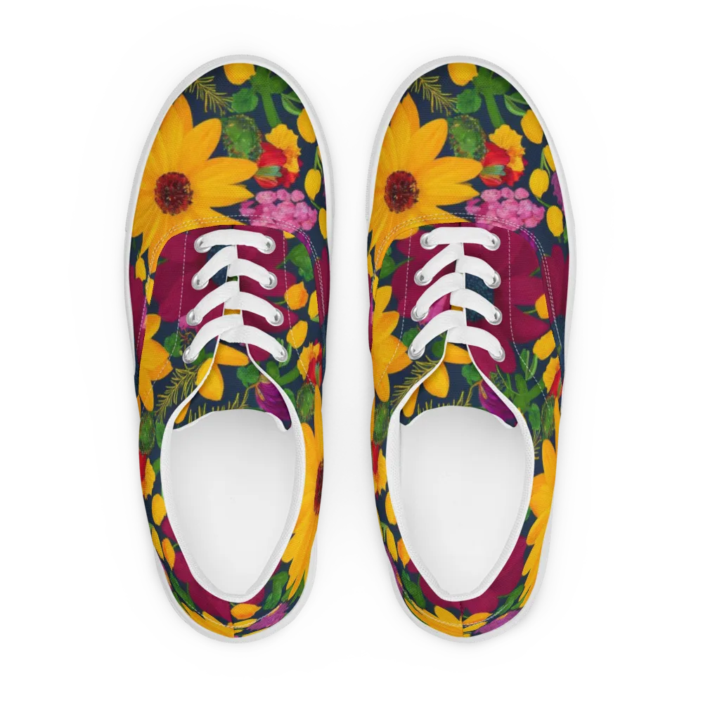 Solar Bouquet on Men's Lace-Up Canvas Shoes — Front