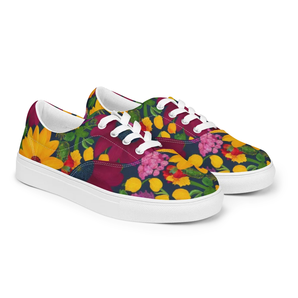 Solar Bouquet on Men's Lace-Up Canvas Shoes — Right Front