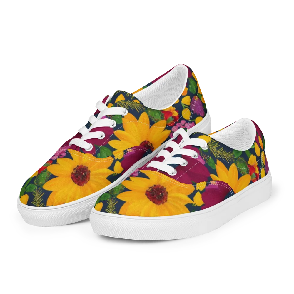 Solar Bouquet on Men's Lace-Up Canvas Shoes — Left Front
