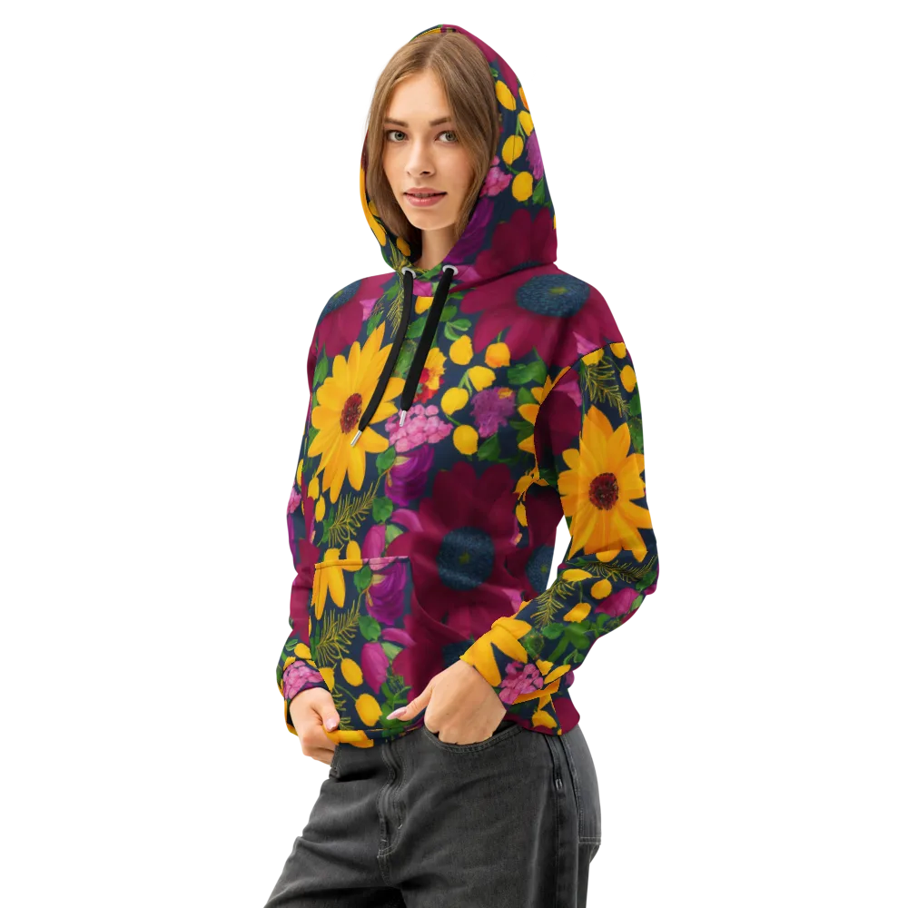 Solar Bouquet on Cotton Hoodie — Left Front