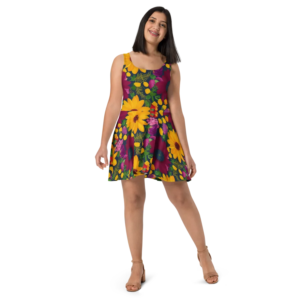 Solar Bouquet on Skater Dress — Front