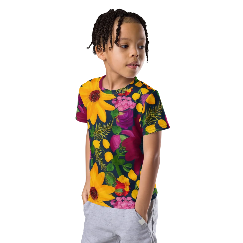 Solar Bouquet on Kids Crew Neck T-Shirt — Left Front