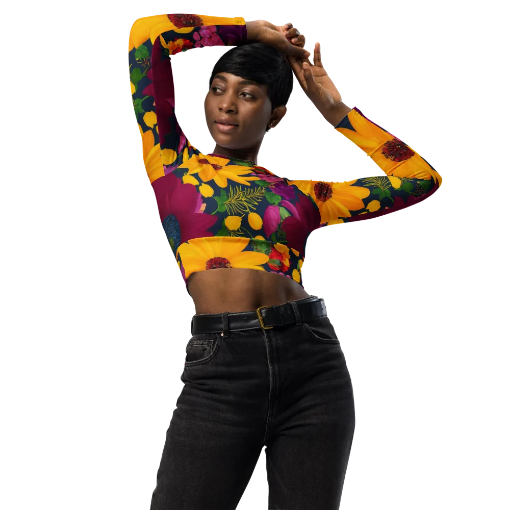 Solar Bouquet on Long Sleeve Crop Top — Front