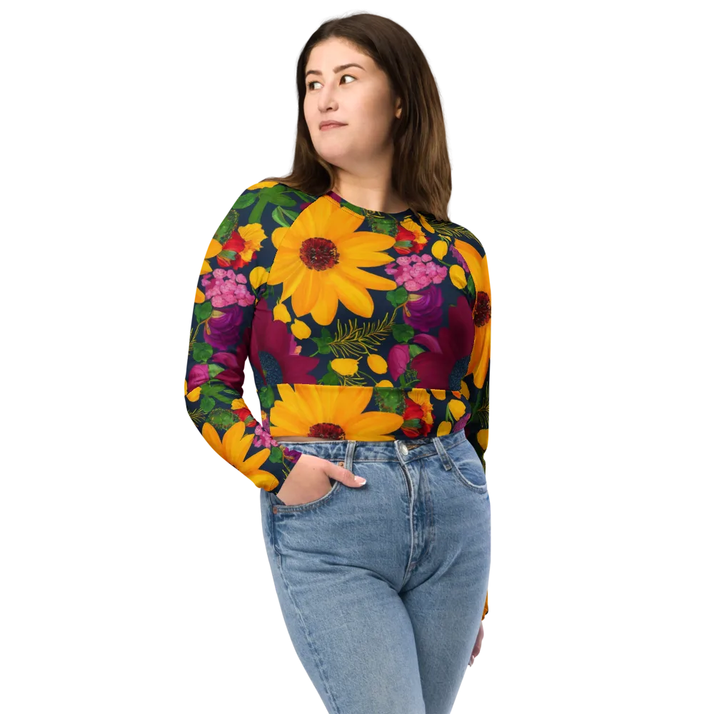 Solar Bouquet on Long Sleeve Crop Top — Front