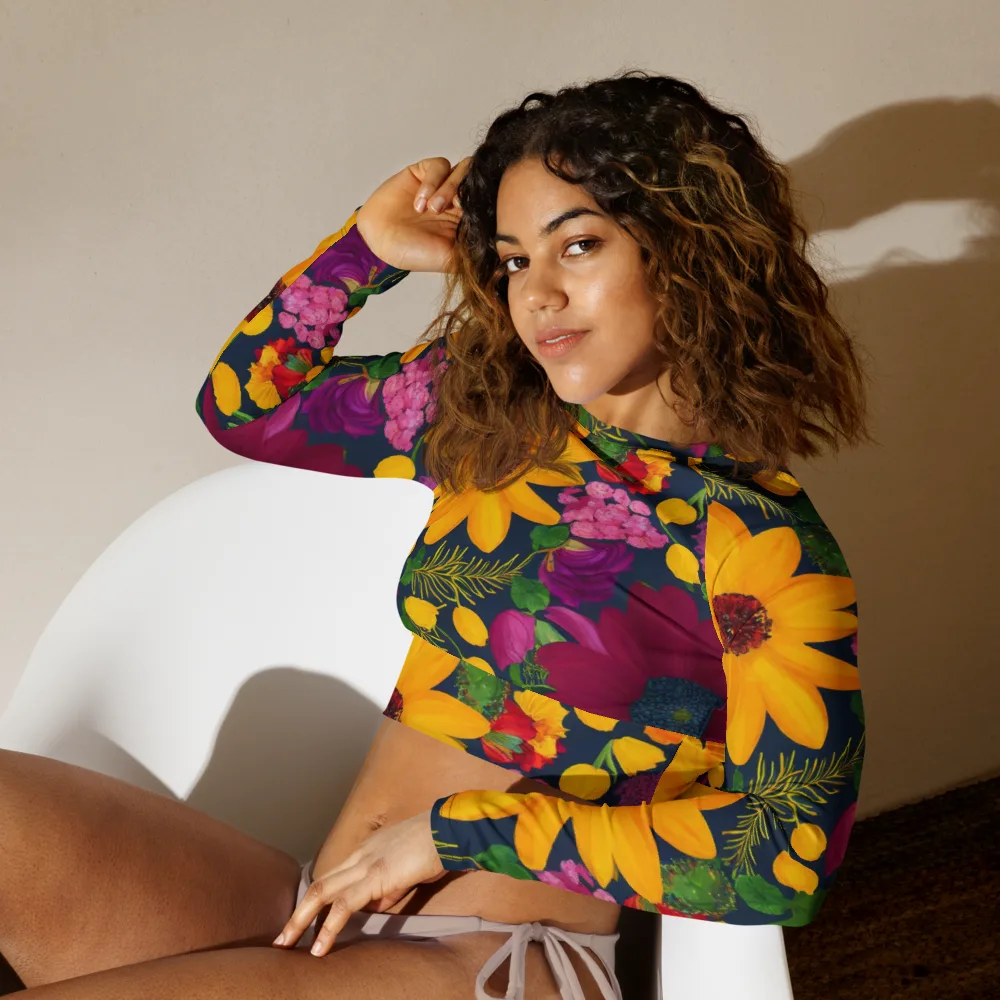 Solar Bouquet on Long Sleeve Crop Top — Left Front