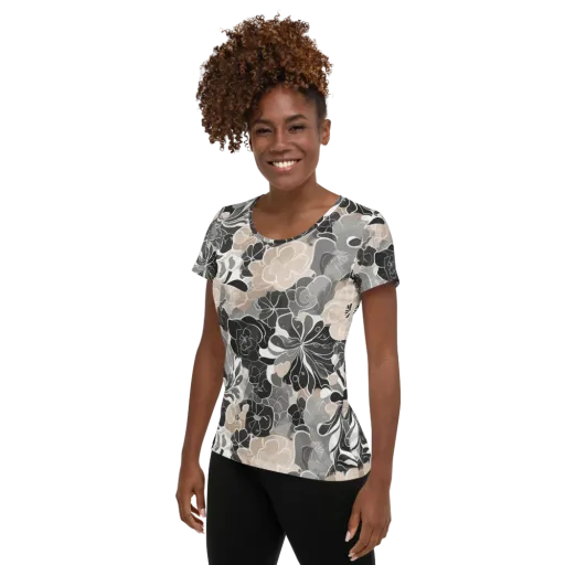 Chalk Bloom on a Women's Athletic T-Shirt