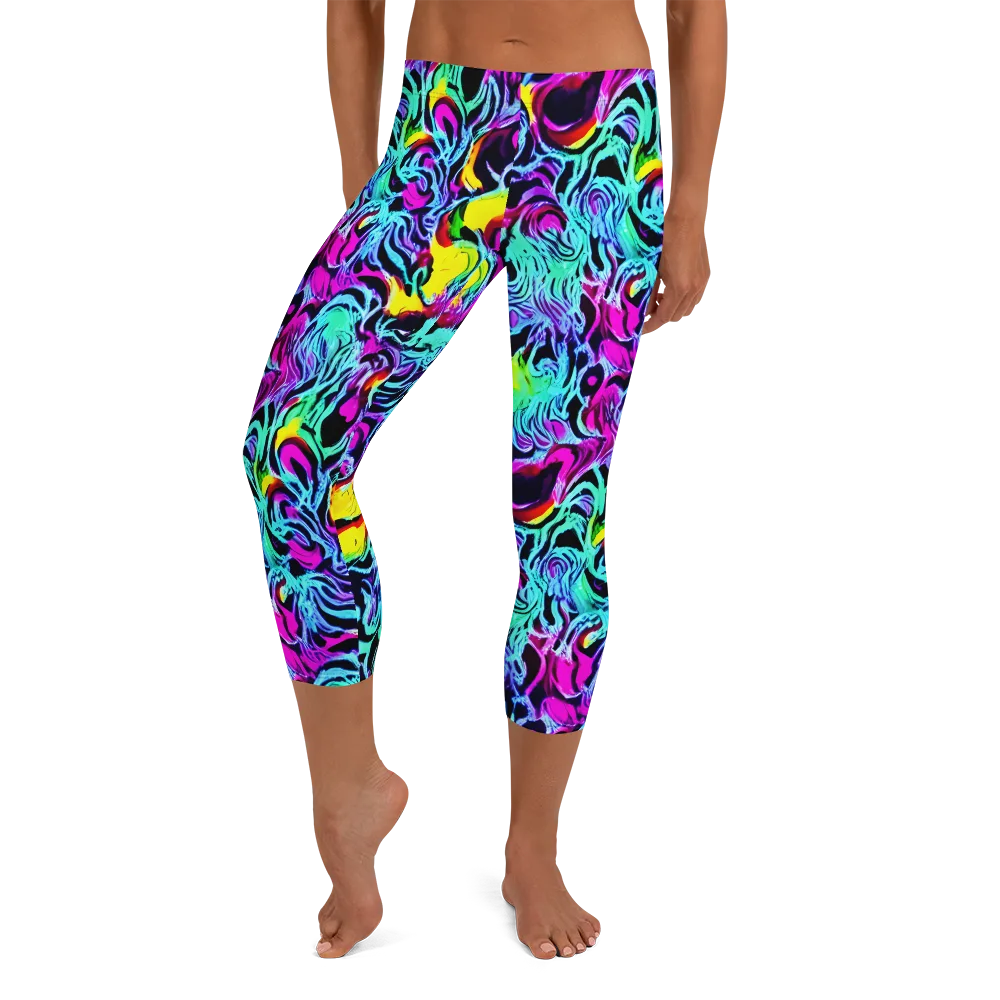 Fluoro Fever on Capri Leggings — Front