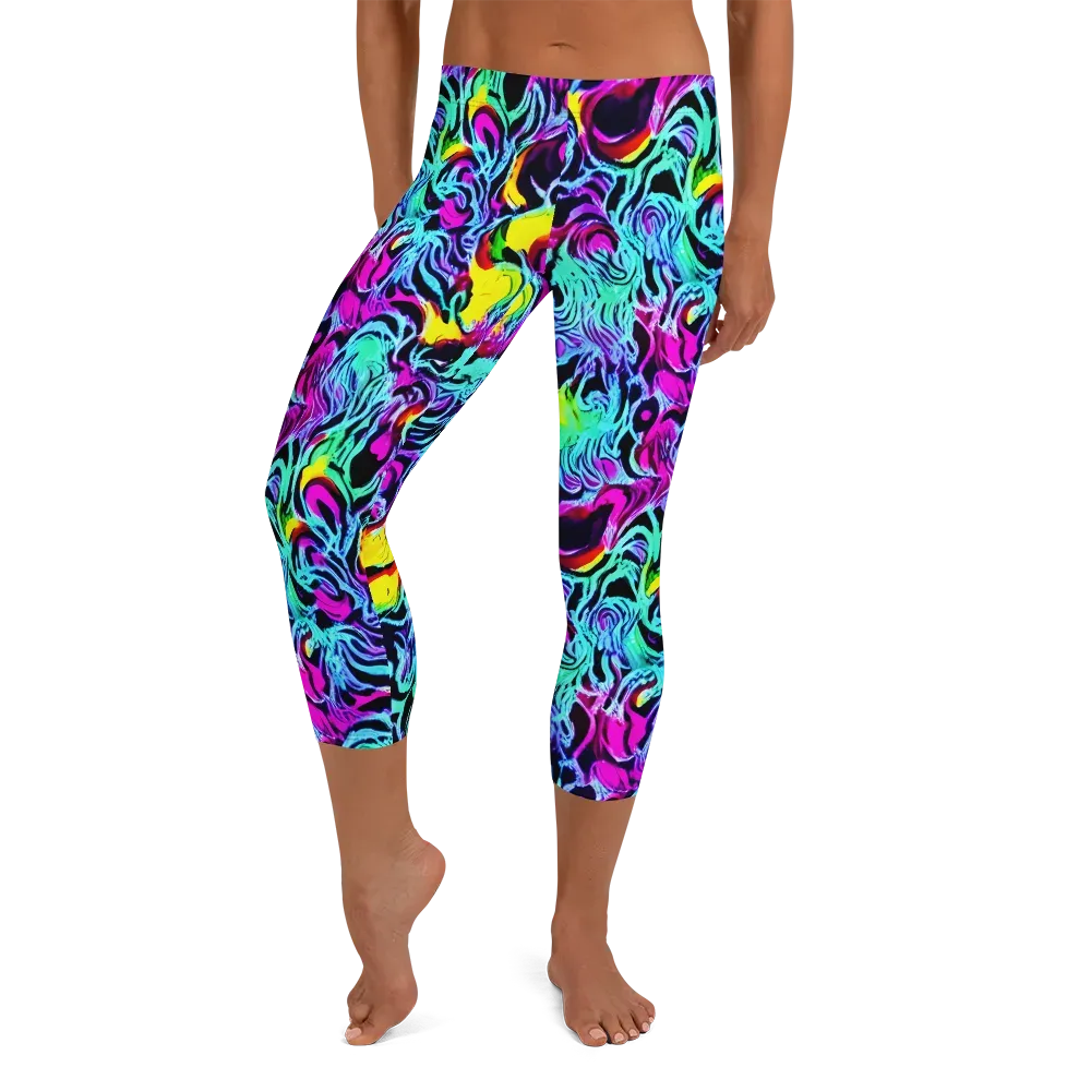 Fluoro Fever on Capri Leggings — Front