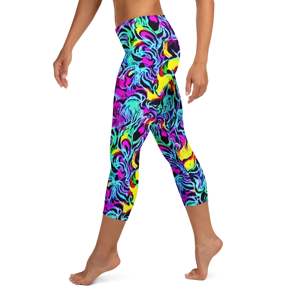 Fluoro Fever on Capri Leggings — Left