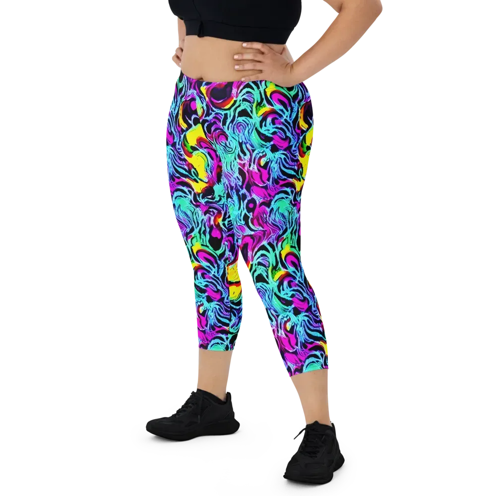Fluoro Fever on Capri Leggings — Front