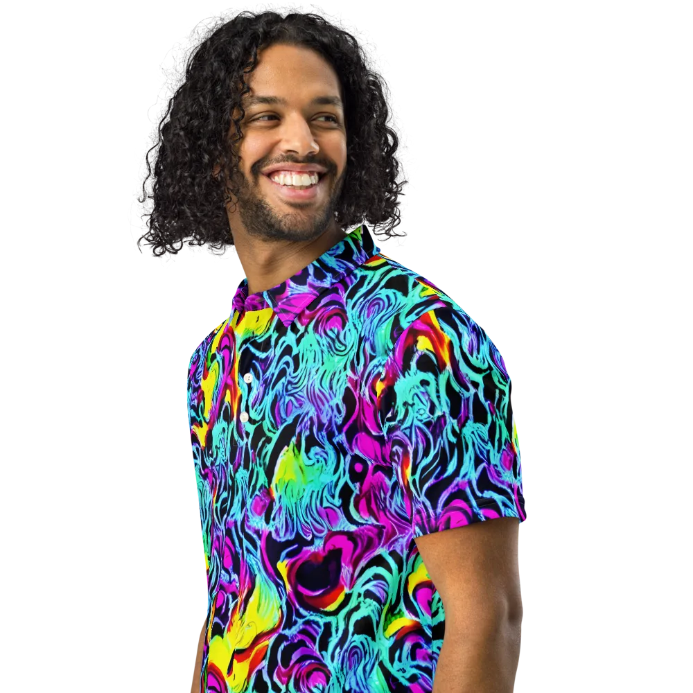 Fluoro Fever on Men's Slim Fit Polo Shirt — Left Front