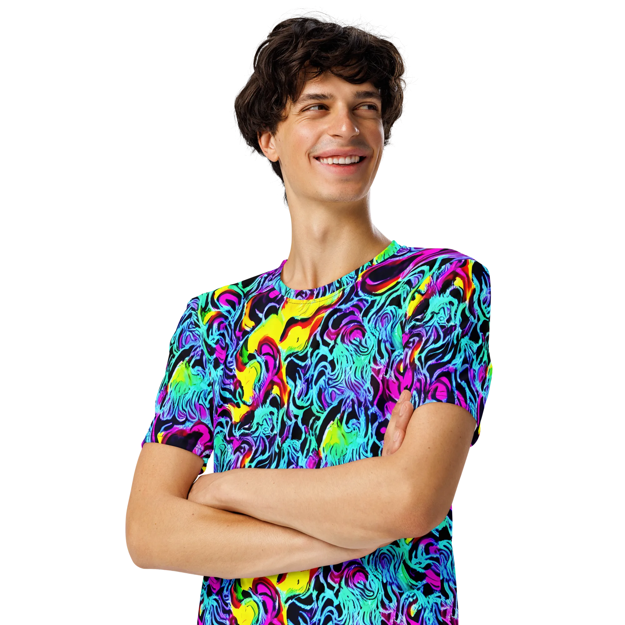 Fluoro Fever on Men's Crew Neck T-Shirt — Left Front