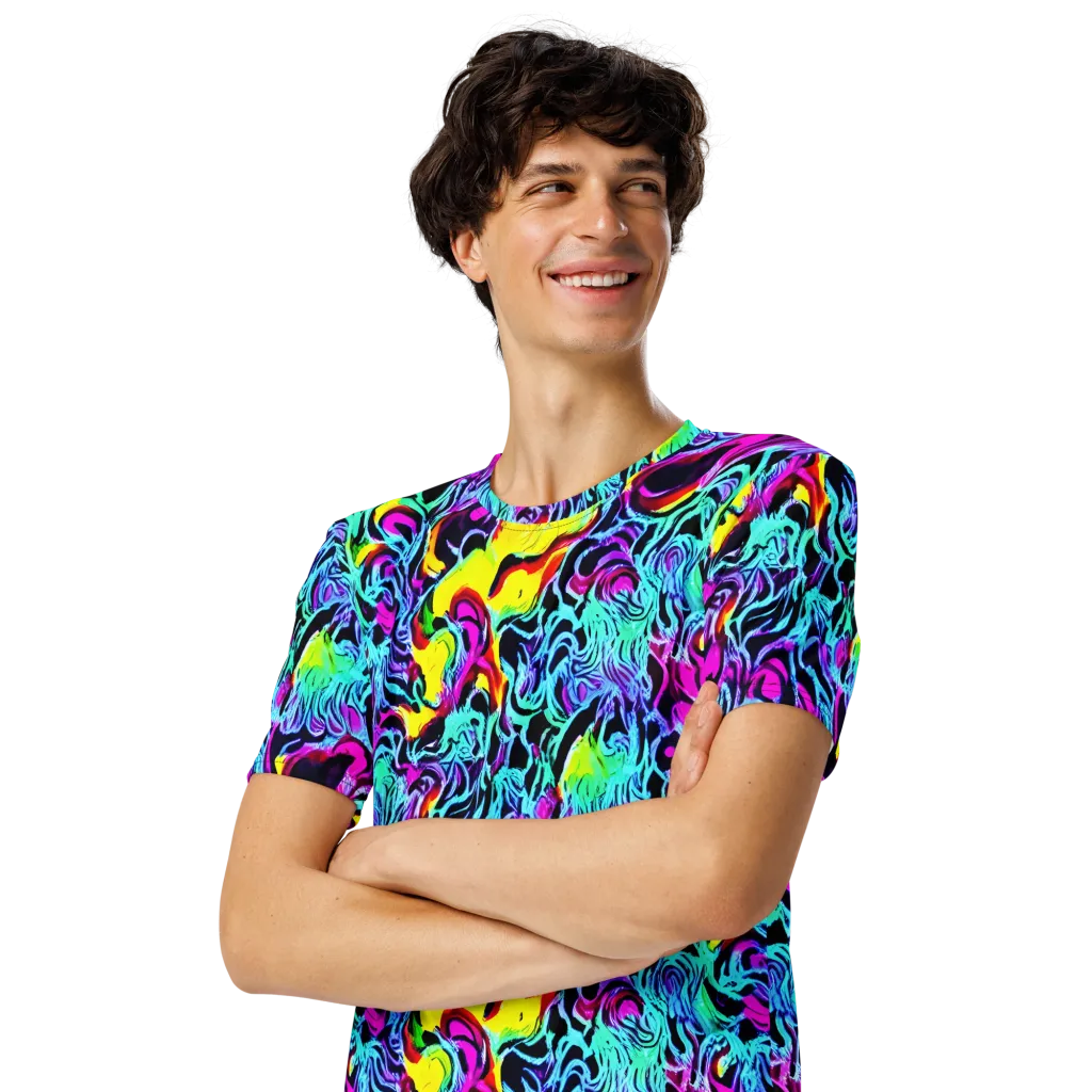 Fluoro Fever on Men's Crew Neck T-Shirt — Left Front