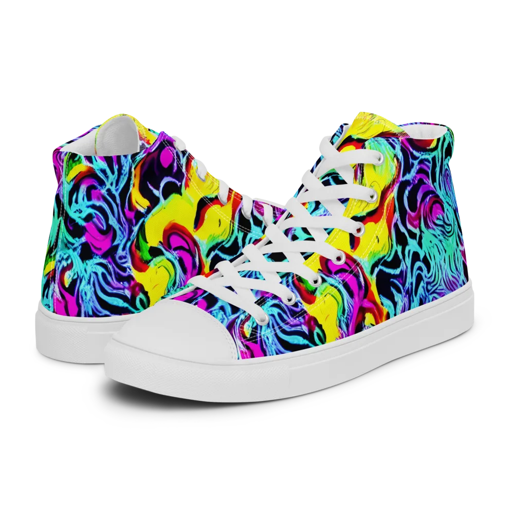 Fluoro Fever on Men's High Top Canvas Shoes — Left