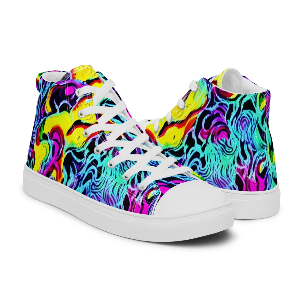 Fluoro Fever on Men's High Top Canvas Shoes — Right