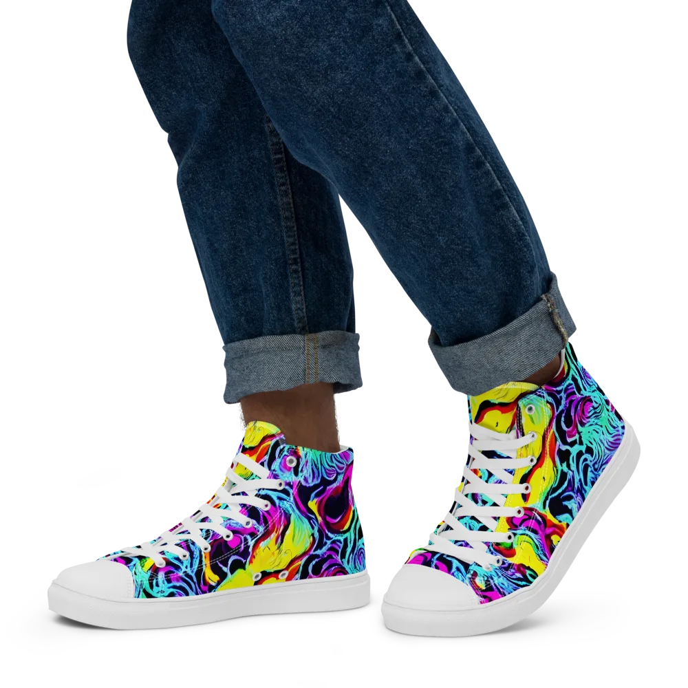 Fluoro Fever on Men's High Top Canvas Shoes — Left