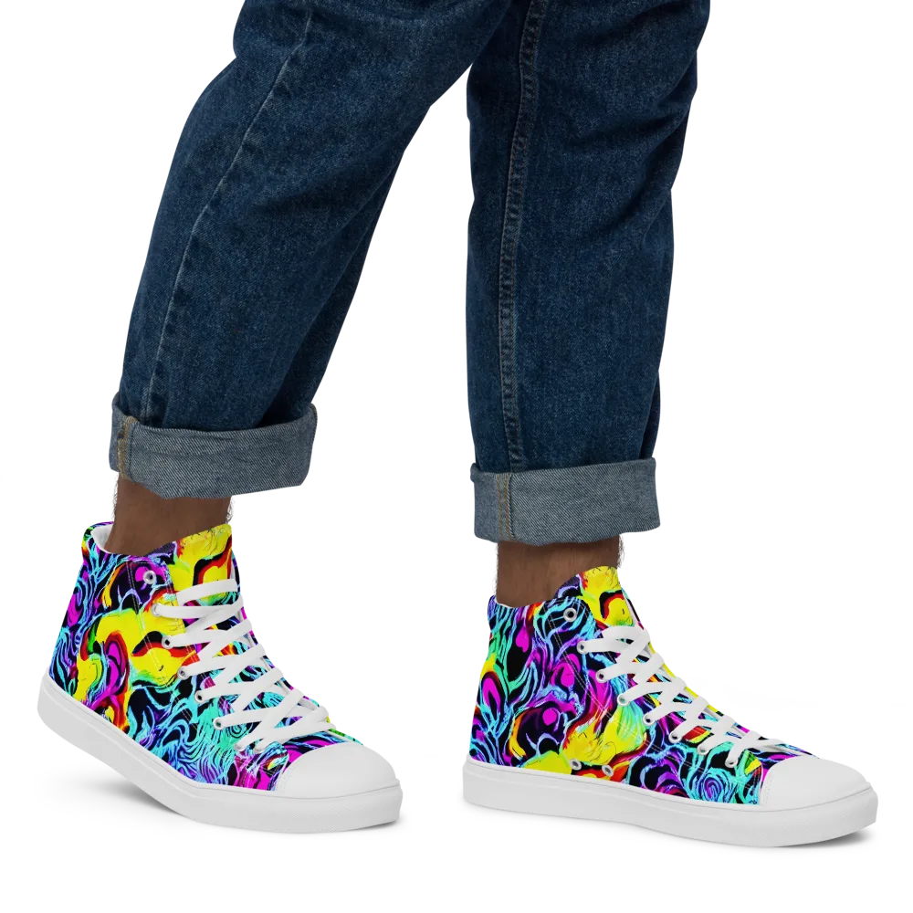 Fluoro Fever on Men's High Top Canvas Shoes — Right