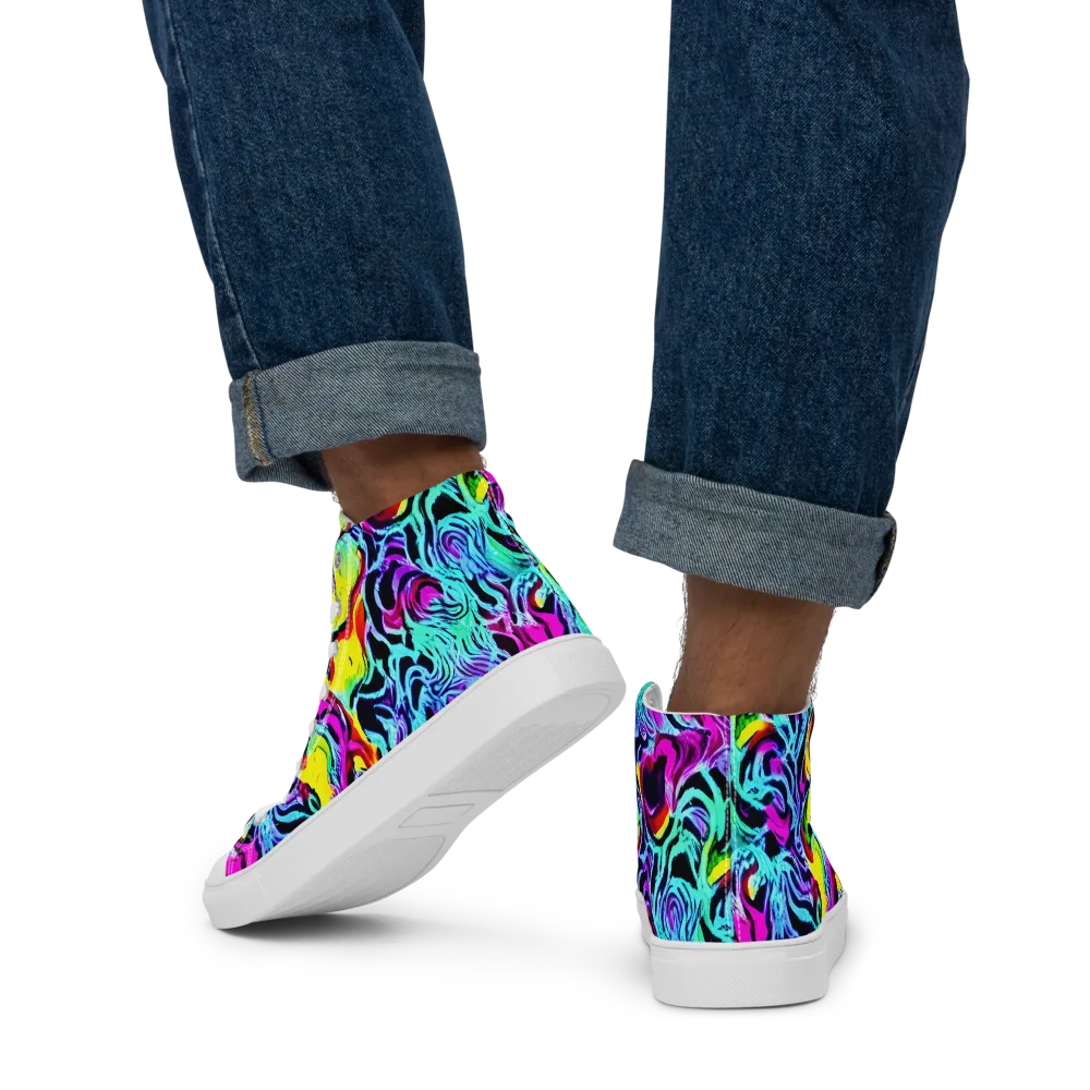 Fluoro Fever on Men's High Top Canvas Shoes — Back