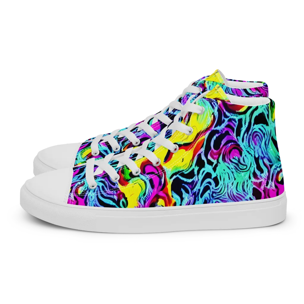 Fluoro Fever on Women's High Top Canvas Shoes — Left