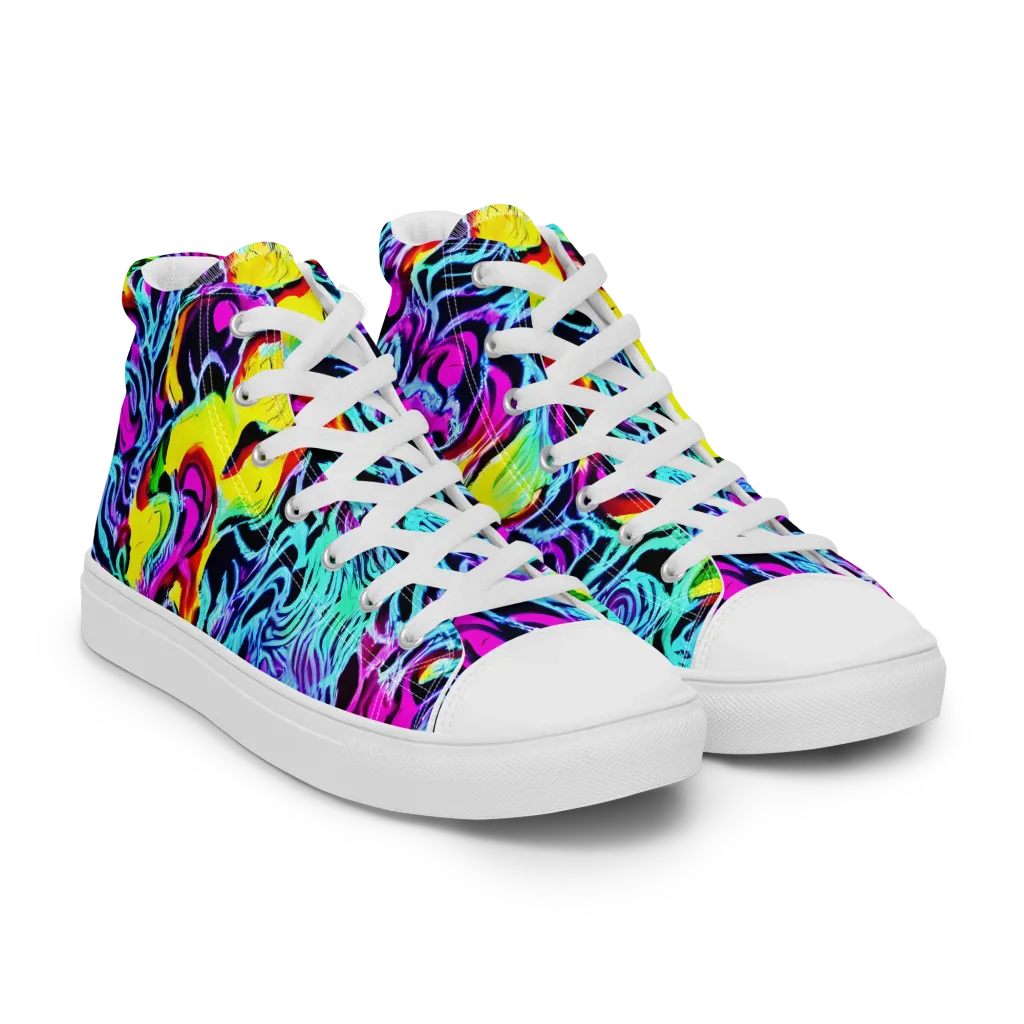 Fluoro Fever on Women's High Top Canvas Shoes — Right Front