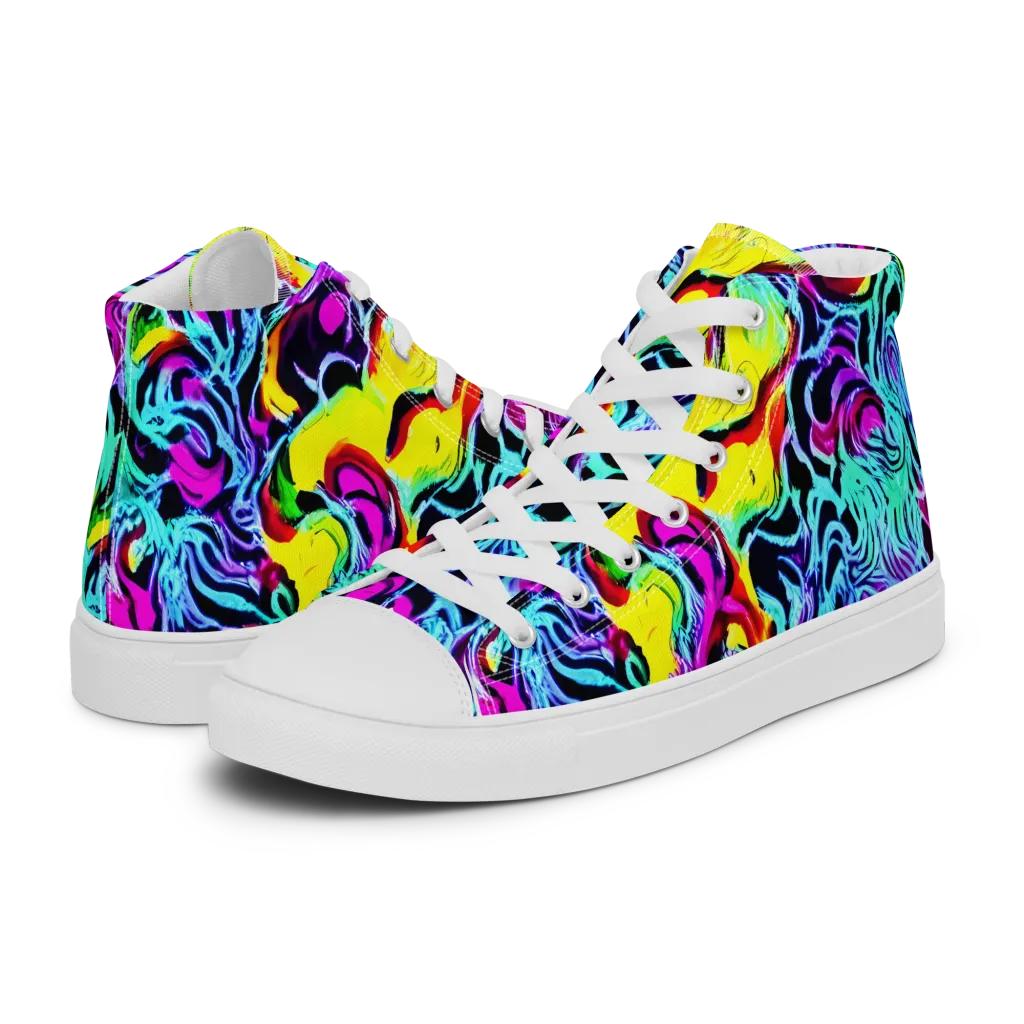 Fluoro Fever on Women's High Top Canvas Shoes — Left