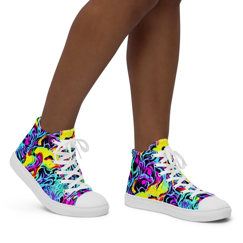 Fluoro Fever on Women's High Top Canvas Shoes — Right