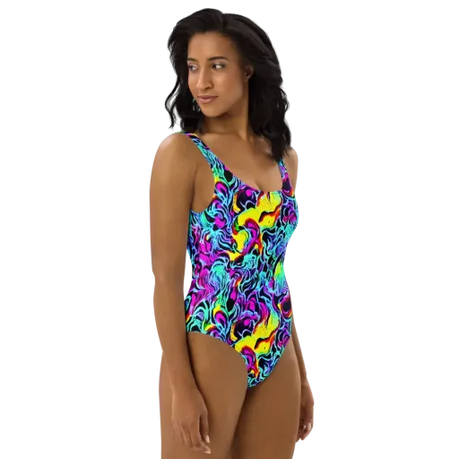 Fluoro Fever on a One-Piece Swimsuit