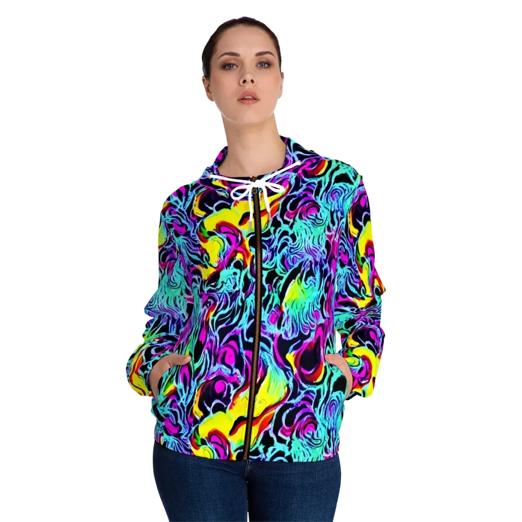 Fluoro Fever on Women's Full-Zip Hoodie — Front On Person