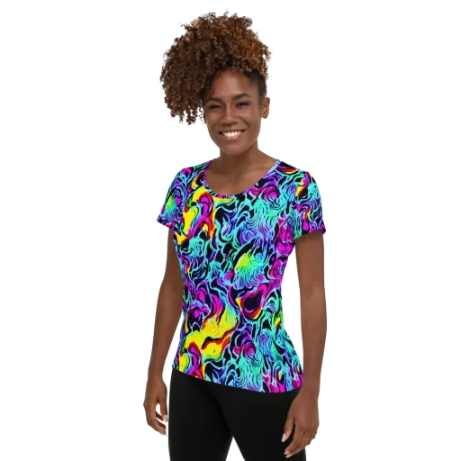 Fluoro Fever on a Women's Athletic T-Shirt