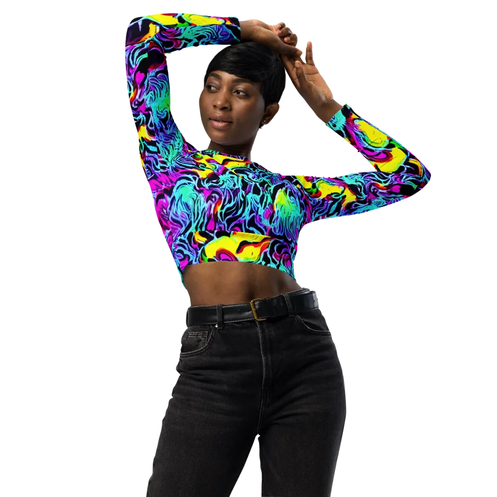 Fluoro Fever on Long Sleeve Crop Top — Front