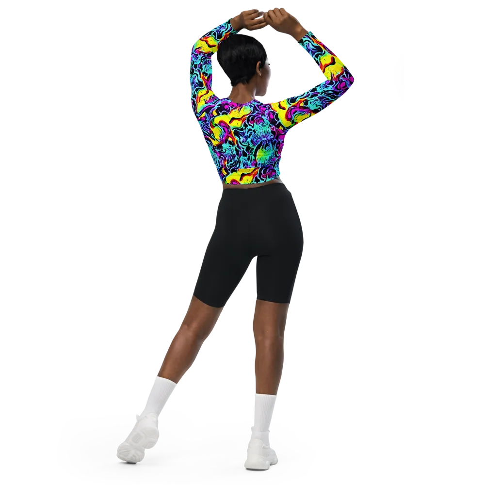 Fluoro Fever on Long Sleeve Crop Top — Back
