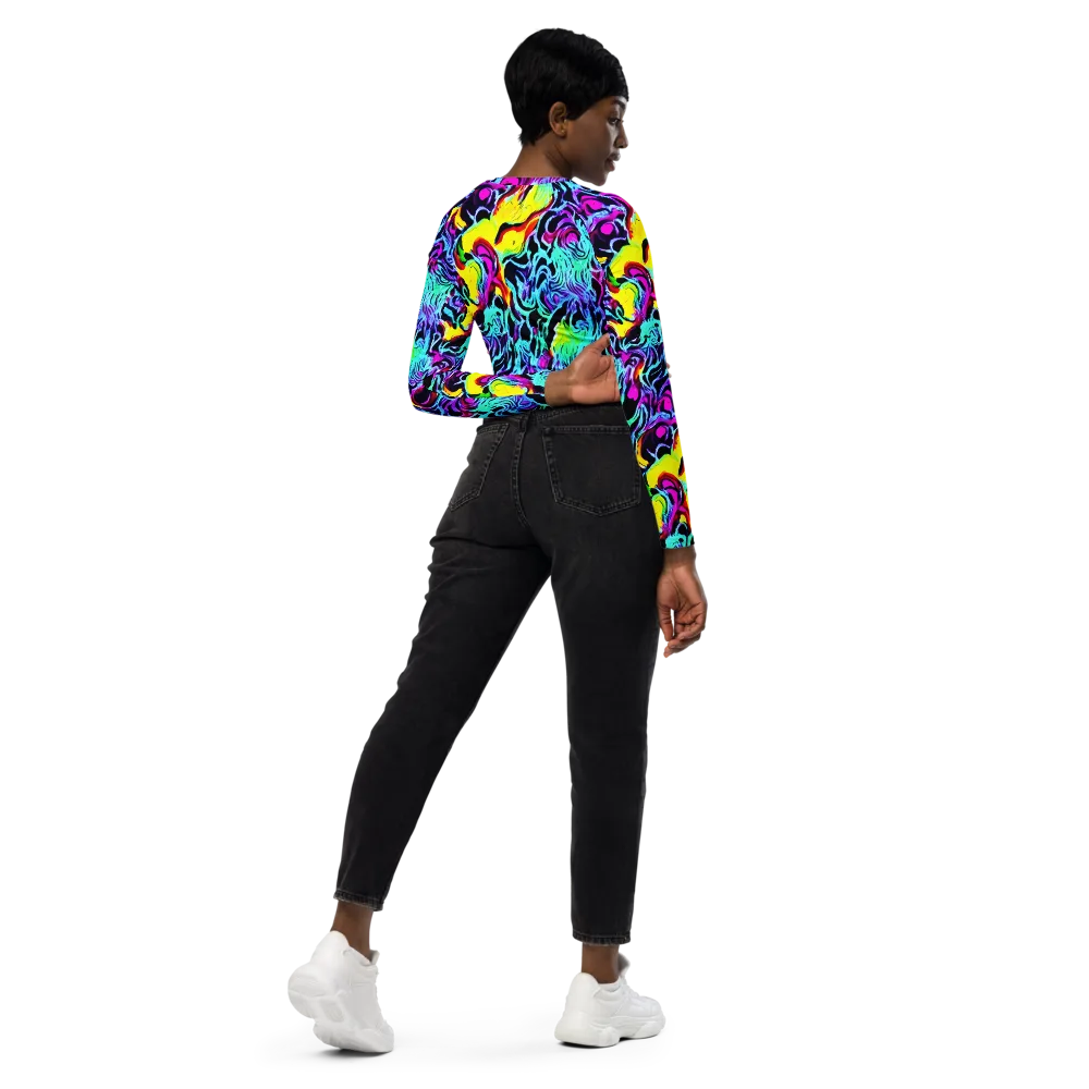 Fluoro Fever on Long Sleeve Crop Top — Right Back