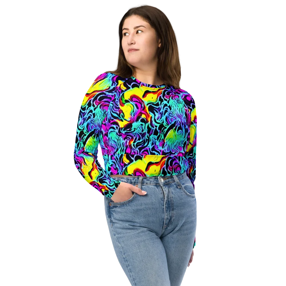Fluoro Fever on Long Sleeve Crop Top — Front