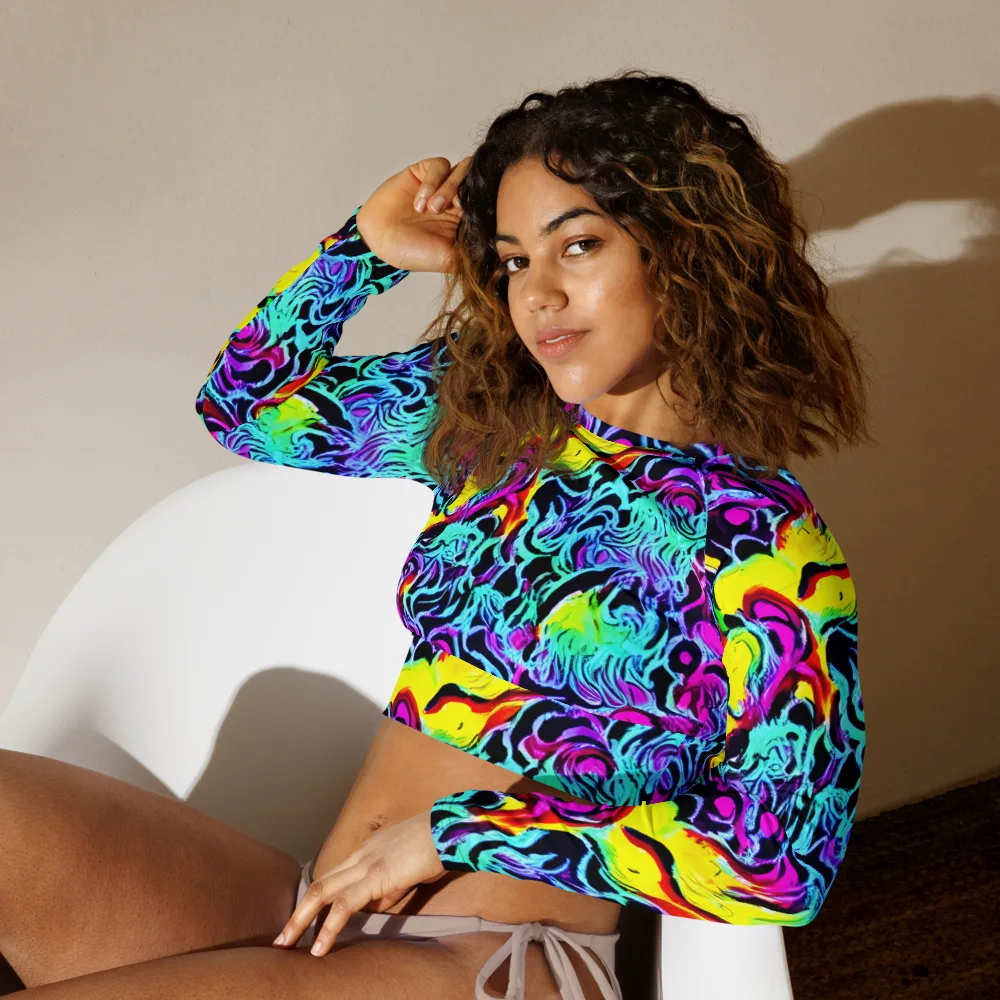 Fluoro Fever on Long Sleeve Crop Top — Left Front