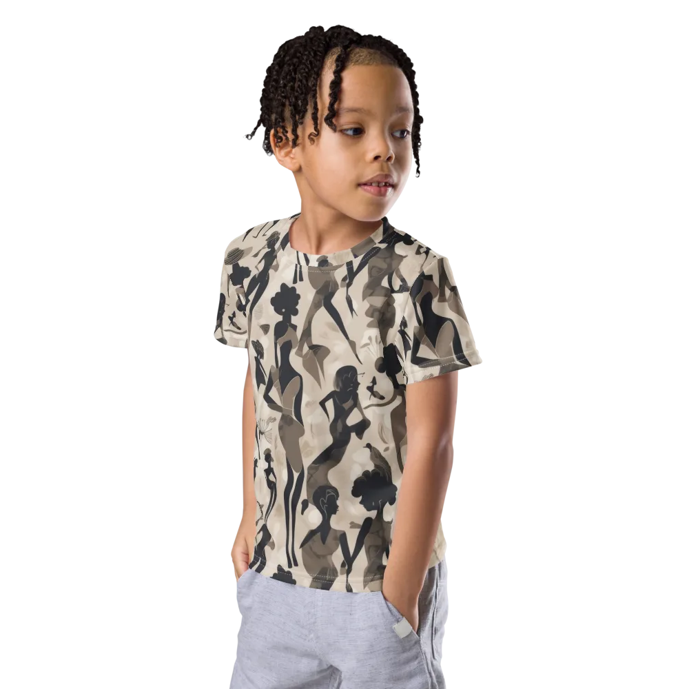 Café Silhouette on Kids Crew Neck T-Shirt — Left Front